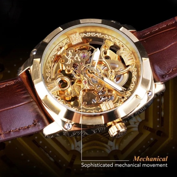 Forsining Orologio Meccanico Automatico Uomo – Quadrato, Retrò, Scheletrato, Cinturino In Pelle, Lusso Vintage - 4